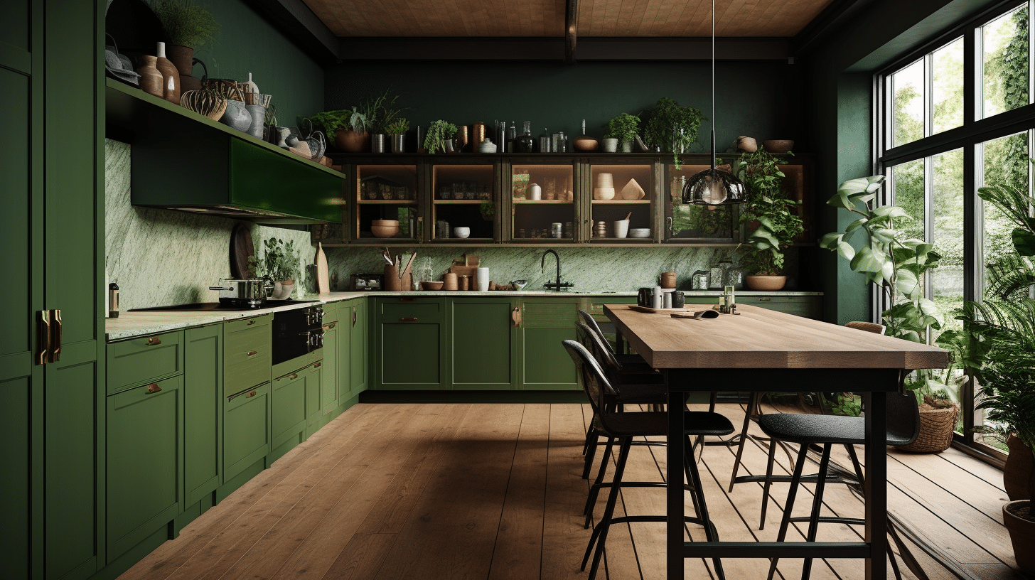 At the heart of the trend: green and wooden kitchens