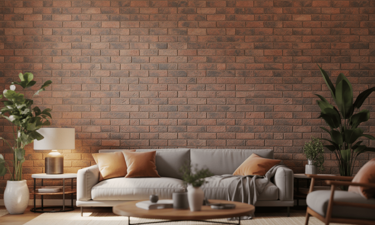 apportez chaleur et caractère à votre salon grâce à un revêtement mural imitation brique, facile à installer et au style authentique.